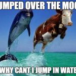 Memes | I JUMPED OVER THE MOON; SO WHY CANT I JUMP IN WATER ? | image tagged in memes | made w/ Imgflip meme maker