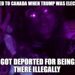 Crazy Hippy | MOVED TO CANADA WHEN TRUMP WAS ELECTED... GOT DEPORTED FOR BEING THERE ILLEGALLY | image tagged in crazy hippy | made w/ Imgflip meme maker