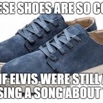 Blue Suede Shoes | THESE SHOES ARE SO COOL; I BET IF ELVIS WERE STILL ALIVE, HE'D SING A SONG ABOUT THEM. | image tagged in blue suede shoes | made w/ Imgflip meme maker