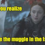 Sansa | tfw you realize; you're the muggle in the family | image tagged in sansa | made w/ Imgflip meme maker
