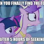 shocked ponies | WHEN YOU FINALLY FIND THE TOILET; AFTER 5 HOURS OF SEEKING | image tagged in shocked ponies | made w/ Imgflip meme maker