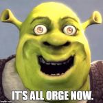 Shrek Rape Face | IT'S ALL ORGE NOW. | image tagged in shrek rape face | made w/ Imgflip meme maker