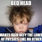 Bed Head Fred | BED HEAD; MAKES HAIR DEFY THE LAWS OF PHYSICS LIKE NO OTHER | image tagged in bed head fred | made w/ Imgflip meme maker