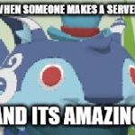 Surprised Blue Lynx | WHEN SOMEONE MAKES A SERVER; AND ITS AMAZING | image tagged in surprised blue lynx | made w/ Imgflip meme maker