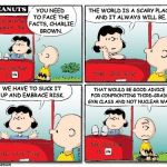 Advanced topics in social studies | THE WORLD IS A SCARY PLACE AND IT ALWAYS WILL BE. YOU NEED TO FACE THE FACTS, CHARLIE BROWN. THAT WOULD BE GOOD ADVICE FOR CONFRONTING THIRD-GRADE GYM CLASS AND NOT NUCLEAR WAR. WE HAVE TO SUCK IT UP AND EMBRACE RISK. | image tagged in charlie brown,lucy van pelt,psychiatric help,memes | made w/ Imgflip meme maker