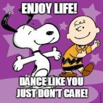 Dance Dance | ENJOY LIFE! DANCE LIKE YOU JUST DON'T CARE! | image tagged in peanuts dance | made w/ Imgflip meme maker