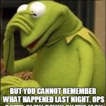 Kermit HeadDown | THAT LOOK WHEN YOU WAKE UP NEXT TO A BEAUTIFUL LADY; BUT YOU CANNOT REMEMBER WHAT HAPPENED LAST NIGHT. OPS GOTTA SLOW DOWN ON THE JACK | image tagged in kermit headdown | made w/ Imgflip meme maker