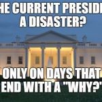 white house | IS THE CURRENT PRESIDENCY A DISASTER? ONLY ON DAYS THAT END WITH A "WHY?" | image tagged in white house | made w/ Imgflip meme maker