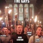 Charlottesville | WHEN YOU LOOSE THE GAYS; BASED CUCK; AIDS STATION; CHOAD BUSTER; TITTY MANN; YOU LOOSE THE SHOW | image tagged in charlottesville | made w/ Imgflip meme maker