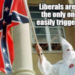 Confederate KKK | Liberals aren't the only ones easily triggered. | image tagged in confederate kkk,conservatives,southern pride,kkk,white nationalism,racism | made w/ Imgflip meme maker