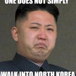 Sad Kim Jong-un | ONE DOES NOT SIMPLY; WALK INTO NORTH KOREA | image tagged in sad kim jong-un | made w/ Imgflip meme maker