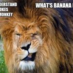 Dumb Lion | I DON'T UNDERSTAND THE JOKES OF THE MONKEY; WHAT'S BANANA POWER? | image tagged in dumb lion | made w/ Imgflip meme maker