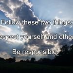 Wisdom | Follow these two things:; Respect yourself and others. Be responsible. | image tagged in wisdom | made w/ Imgflip meme maker