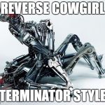 robot love | REVERSE COWGIRL; TERMINATOR STYLE | image tagged in robot love | made w/ Imgflip meme maker
