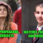 just stop watching propaganda "news". | WATCHES PROPAGANDA AND OVERREACTS; WATCHES PROPAGANDA AND OVERREACTS | image tagged in liberal vs conservative | made w/ Imgflip meme maker