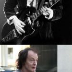 Angus then and now | ANGUS YOUNG; ANGUS NOT SO YOUNG | image tagged in angus then and now | made w/ Imgflip meme maker