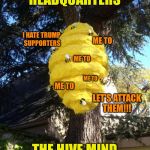 bees to my pinata | MEANWHILE AT ANTIFA HEADQUARTERS; I HATE TRUMP SUPPORTERS; ME TO; ME TO; ME TO; ME TO; LET'S ATTACK THEM!!! THE HIVE MIND OF IDIOTS | image tagged in bees to my pinata | made w/ Imgflip meme maker