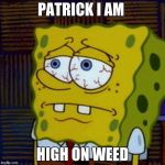 SpongBob - Tired | PATRICK I AM; HIGH ON WEED | image tagged in spongbob - tired | made w/ Imgflip meme maker