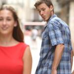 man looking at other woman stock photo meme