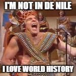 Steve Martin Egyptian | I'M NOT IN DE NILE; I LOVE WORLD HISTORY | image tagged in steve martin egyptian | made w/ Imgflip meme maker