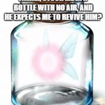 Totally how it goes. | HE KIDNAPPED ME FROM FAMILY, STUCK ME IN A BOTTLE WITH NO AIR, AND HE EXPECTS ME TO REVIVE HIM? SOUNDS LIKE A DEAL | image tagged in zelda,fairy | made w/ Imgflip meme maker