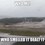 yellowstone | WHO ME! WHO SMELLED IT DEALT IT | image tagged in yellowstone | made w/ Imgflip meme maker