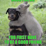 friendship  | TO FIND A GOOD FRIEND; YOU FIRST HAVE TO BE A GOOD FRIEND | image tagged in friendship | made w/ Imgflip meme maker