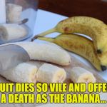 frozen bananas | NO FRUIT DIES SO VILE AND OFFENSIVE A DEATH AS THE BANANA... | image tagged in frozen bananas | made w/ Imgflip meme maker