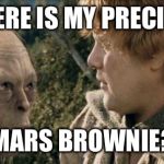 Golem and Sam | WHERE IS MY PRECIOUS; MARS BROWNIE? | image tagged in golem and sam | made w/ Imgflip meme maker