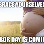 How can summer be over already?  Wishing all flippers a great weekend! | BRACE YOURSELVES; LABOR DAY IS COMING | image tagged in pregnant woman,labor day,summer,blink of an eye | made w/ Imgflip meme maker