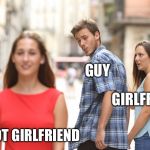 guy looks at girl | GUY; GIRLFRIEND; NOT GIRLFRIEND | image tagged in guy looks at girl | made w/ Imgflip meme maker