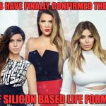 "It's unbelievable," remarked one scientist, "Almost no extant organic compounds could be detected, even in trace amounts." | BIOLOGISTS HAVE FINALLY CONFIRMED THE EXISTENCE; OF SILICON BASED LIFE FORMS | image tagged in kardashians,science | made w/ Imgflip meme maker
