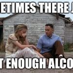 Forrest Gump and Jenny | SOMETIMES THERE JUST; IS'NT ENOUGH ALCOHOL | image tagged in forrest gump and jenny | made w/ Imgflip meme maker