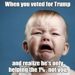 Crying baby | When you voted for Trump; and realize he's only helping the 1% , not you. | image tagged in crying baby | made w/ Imgflip meme maker