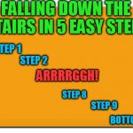 blank sign | FALLING DOWN THE STAIRS IN 5 EASY STEPS; STEP 1; STEP 2; ARRRRGGH! STEP 8; STEP 9; BOTTOM | image tagged in blank sign | made w/ Imgflip meme maker