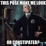 Harry Potter Draco | DOES THIS POSE MAKE ME LOOK COOL; OR CONSTIPATED? | image tagged in harry potter draco | made w/ Imgflip meme maker
