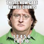 Gabe Newell | THIS IS HOW GABE NEWELL COUNTS; 1, 2, 4, 5, 6, 7, 8, 9, 10... | image tagged in gabe newell,three,half life,half life 3,gabe,newell | made w/ Imgflip meme maker