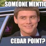 jim carry limo | SOMEONE MENTION; CEDAR POINT? | image tagged in jim carry limo | made w/ Imgflip meme maker