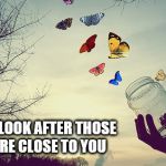 Butterflies | ALWAYS LOOK AFTER
THOSE THAT ARE CLOSE TO YOU | image tagged in butterflies | made w/ Imgflip meme maker