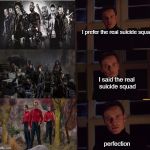 Wanna see the suicide squad? Watch TOS! | I prefer the real suicide squad; I said the real suicide squad; perfection | image tagged in perfection,star trek red shirts,suicide squad,rogue one | made w/ Imgflip meme maker