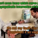 Medical jokes...not everyone gets them. | So you don't even know which nerve provides the parasympathetic innervation of the heart? It's not my fault! Our lecturer explained it so vaguely..... | image tagged in medical student,jokes,anatomy,medical school | made w/ Imgflip meme maker