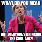 Elizabeth Warren | WHAT DO YOU MEAN; NOT EVERYONE'S DRINKING THE KOOL-AID?! | image tagged in elizabeth warren | made w/ Imgflip meme maker