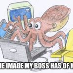octopus | THE IMAGE MY BOSS HAS OF ME | image tagged in octopus | made w/ Imgflip meme maker