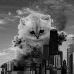 apocalypse kitten cat city | THE ONLY ONE WHO CAN SAVE US IS; DOGZILLA | image tagged in apocalypse kitten cat city | made w/ Imgflip meme maker