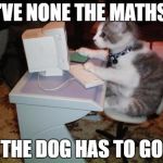 cat computer | I'VE NONE THE MATHS; THE DOG HAS TO GO | image tagged in cat computer | made w/ Imgflip meme maker