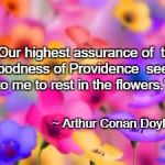 flowers | "Our highest assurance of 
the goodness of Providence 
seems to me to rest
in the flowers."; ~ Arthur Conan Doyle | image tagged in flowers | made w/ Imgflip meme maker