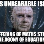 Hellraiser | OH, IT'S UNBEARABLE ISN'T IT? THE SUFFERING OF MATHS STUDENTS, THE AGONY OF EQUATIONS. | image tagged in hellraiser | made w/ Imgflip meme maker