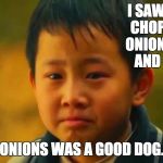 Sad Asian boy | I SAW MY DAD CHOPPING UP ONIONS TODAY, AND I CRIED. ONIONS WAS A GOOD DOG. | image tagged in sad asian boy | made w/ Imgflip meme maker