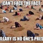 Hillary Clinton | CAN'T FACE THE FACT; THAT HILLARY IS NO ONE'S PRESIDENT! | image tagged in hillary clinton | made w/ Imgflip meme maker