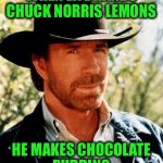 Chuck norris fact | WHEN LIFE HANDS CHUCK NORRIS LEMONS; HE MAKES CHOCOLATE PUDDING | image tagged in chuck norris fact | made w/ Imgflip meme maker